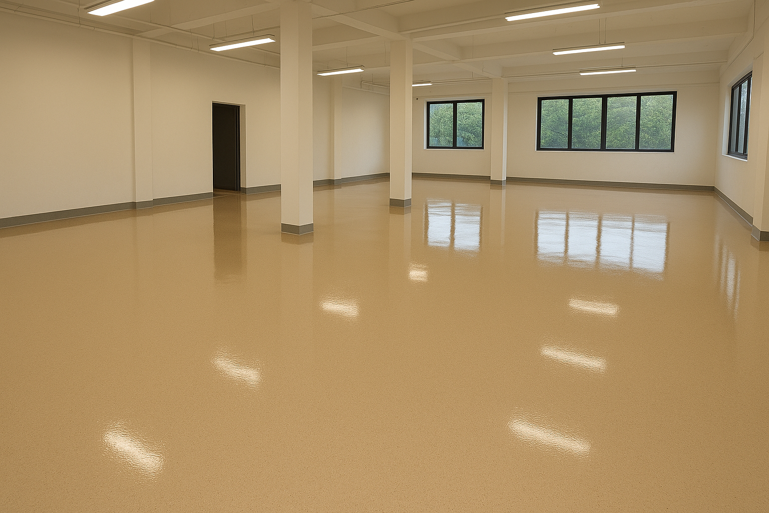 Lantai epoxy mengkilap dengan finishing profesional di Semarang