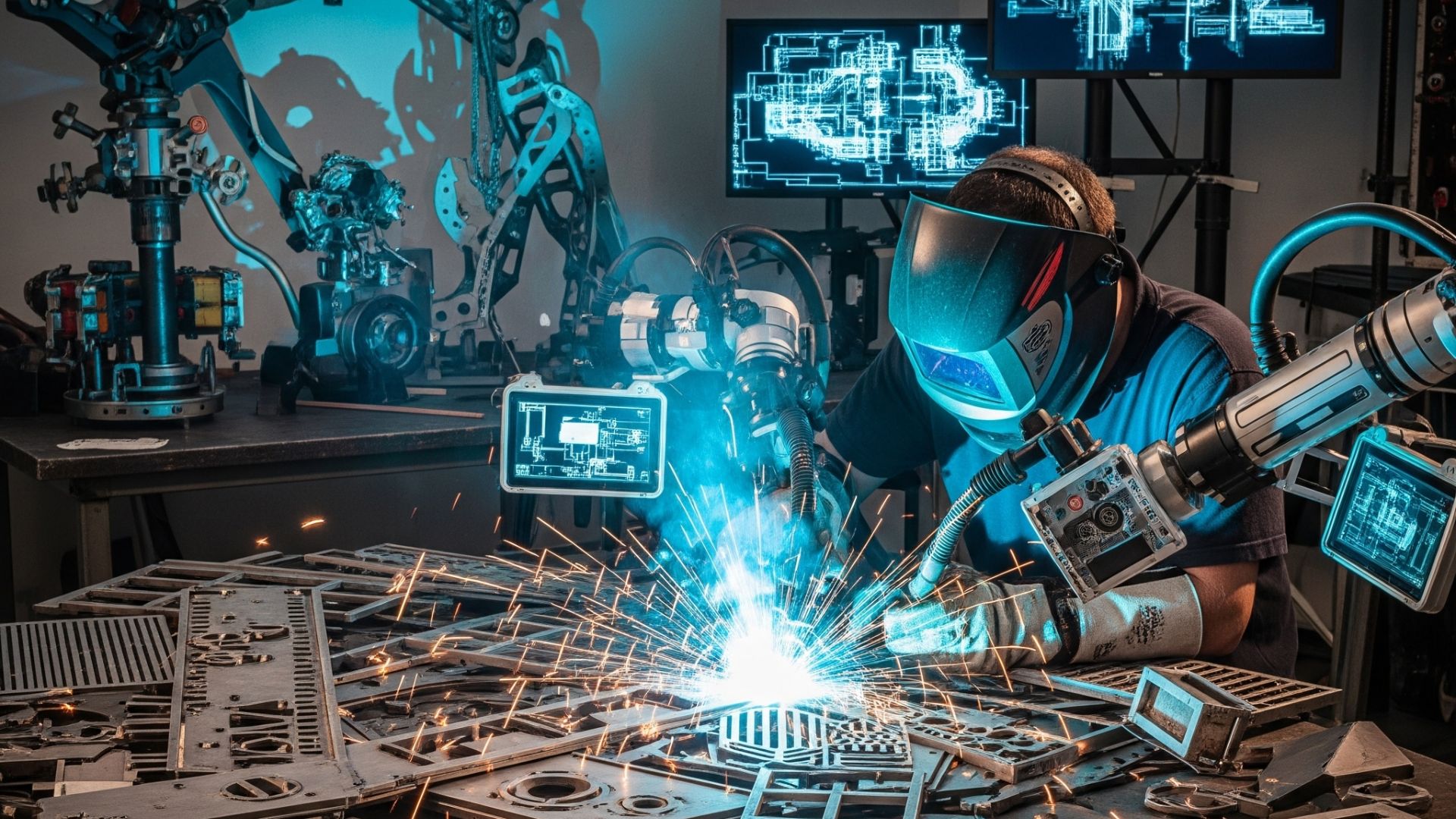 "Tenaga ahli sedang melakukan jasa welding Platform Maintenance yang Modern proyek besar dengan peralatan seni menarik"