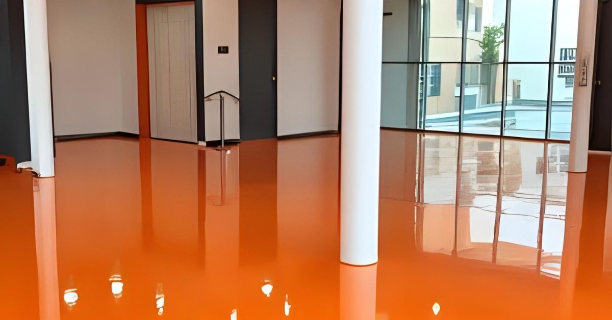 Jasa kontraktor epoxy lantai di jakarta, pengecatan lantai berwarna orange