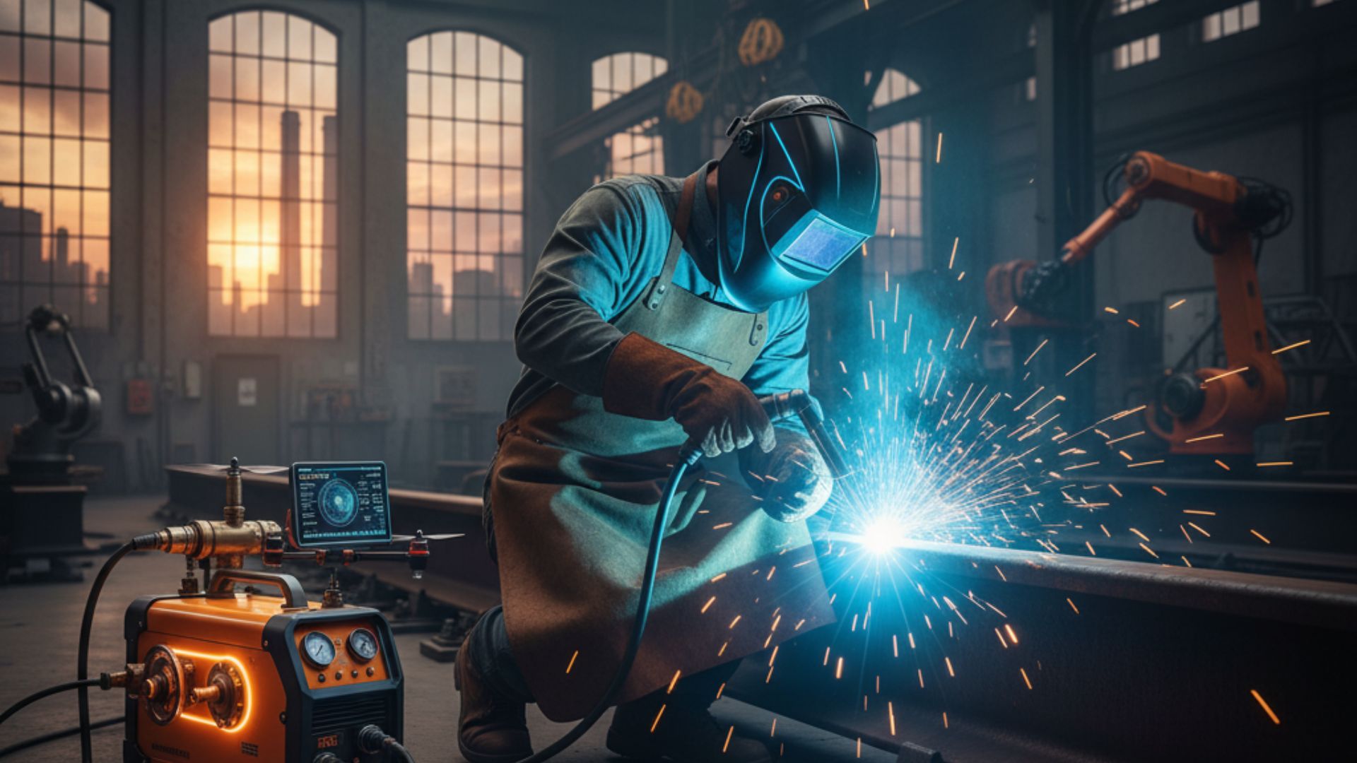 "Tenaga ahli sedang melakukan Jasa Welding jalur lintasan ( Track Welding ) yang Modern proyek besar dengan peralatan seni menarik"