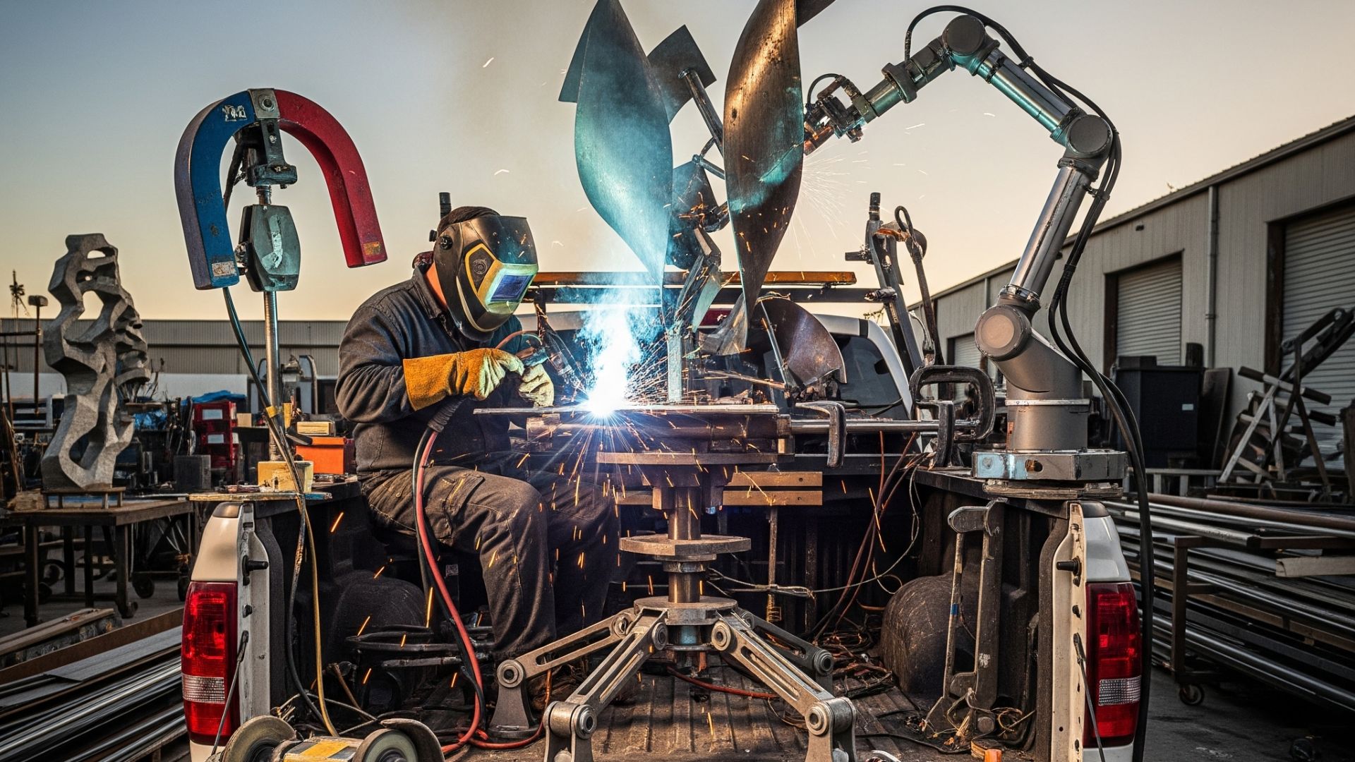 "Tenaga ahli sedang melakukan Jasa Welding Bak Truk (Perbaikan & Modifikasi)yang Modern proyek besar dengan peralatan seni menarik"