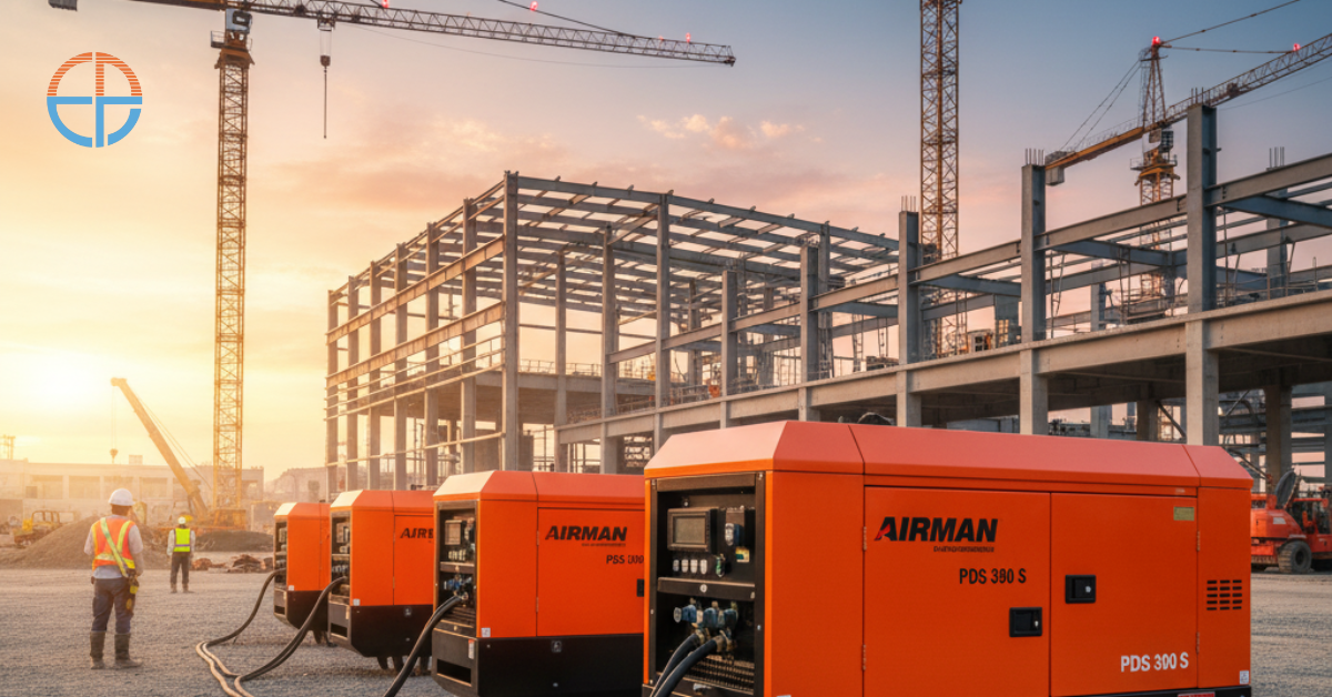 Airman PDS 390 S gensets are ready for use on project sites to support power needs with stable and reliable performance.