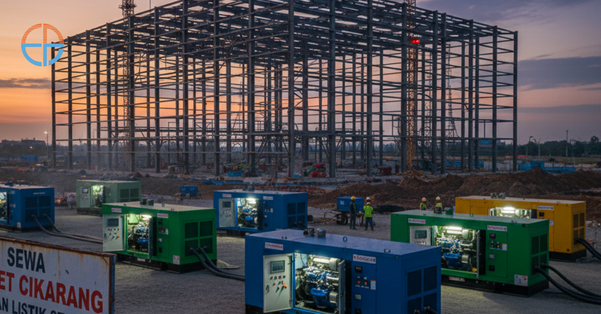 Gensets are currently in use at an industrial project area in Cikarang, providing a stable electricity supply through reliable genset rental services.