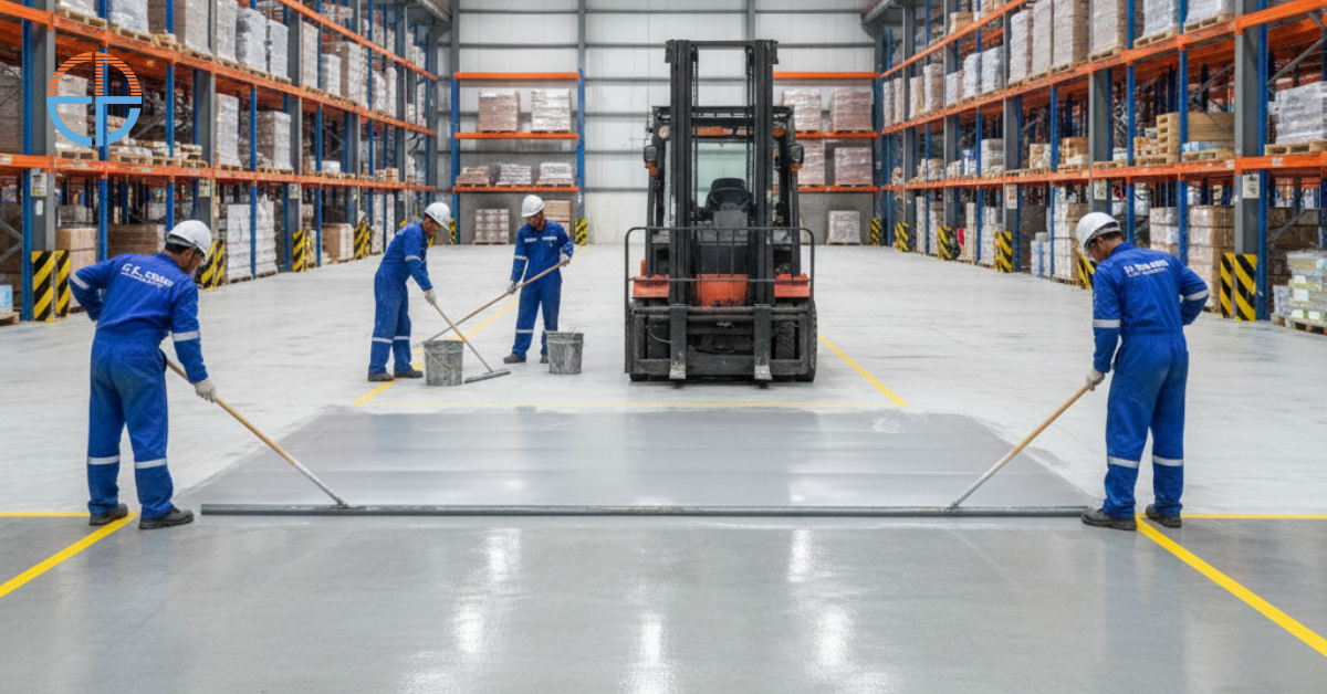 Aplikasi epoxy lantai di Balikpapan dengan hasil mengkilap, rapi, dan tahan beban berat oleh kontraktor berpengalaman.