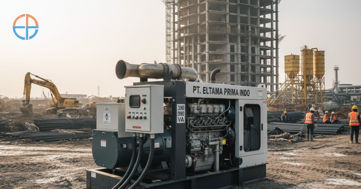 Jasa sewa genset 390 kVA open type untuk proyek konstruksi dan industri.