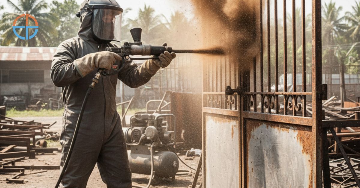 Proses jasa sandblasting Jambi untuk membersihkan karat pada besi tua